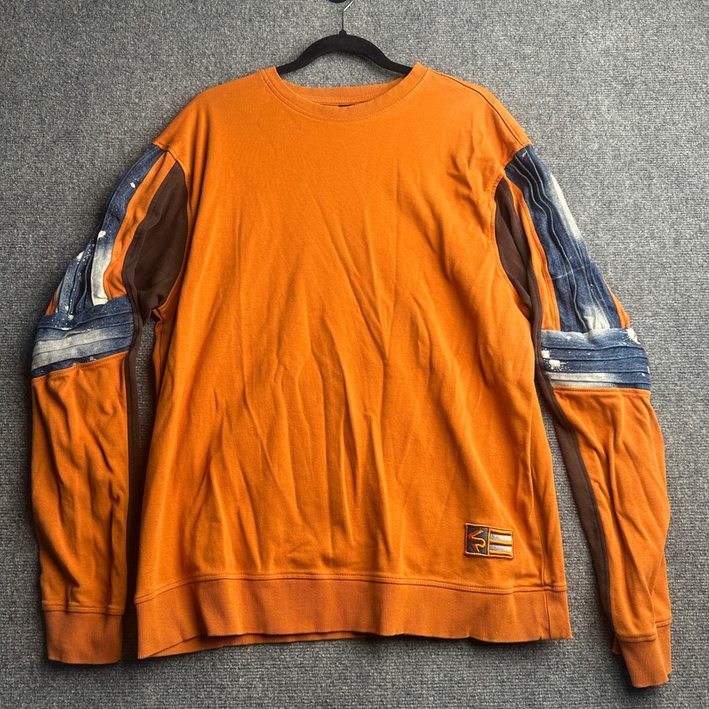 Southpole Sweatshirt Mens XL Orange Y2K Streetwear Hip Hop Denim Panel Patchwork